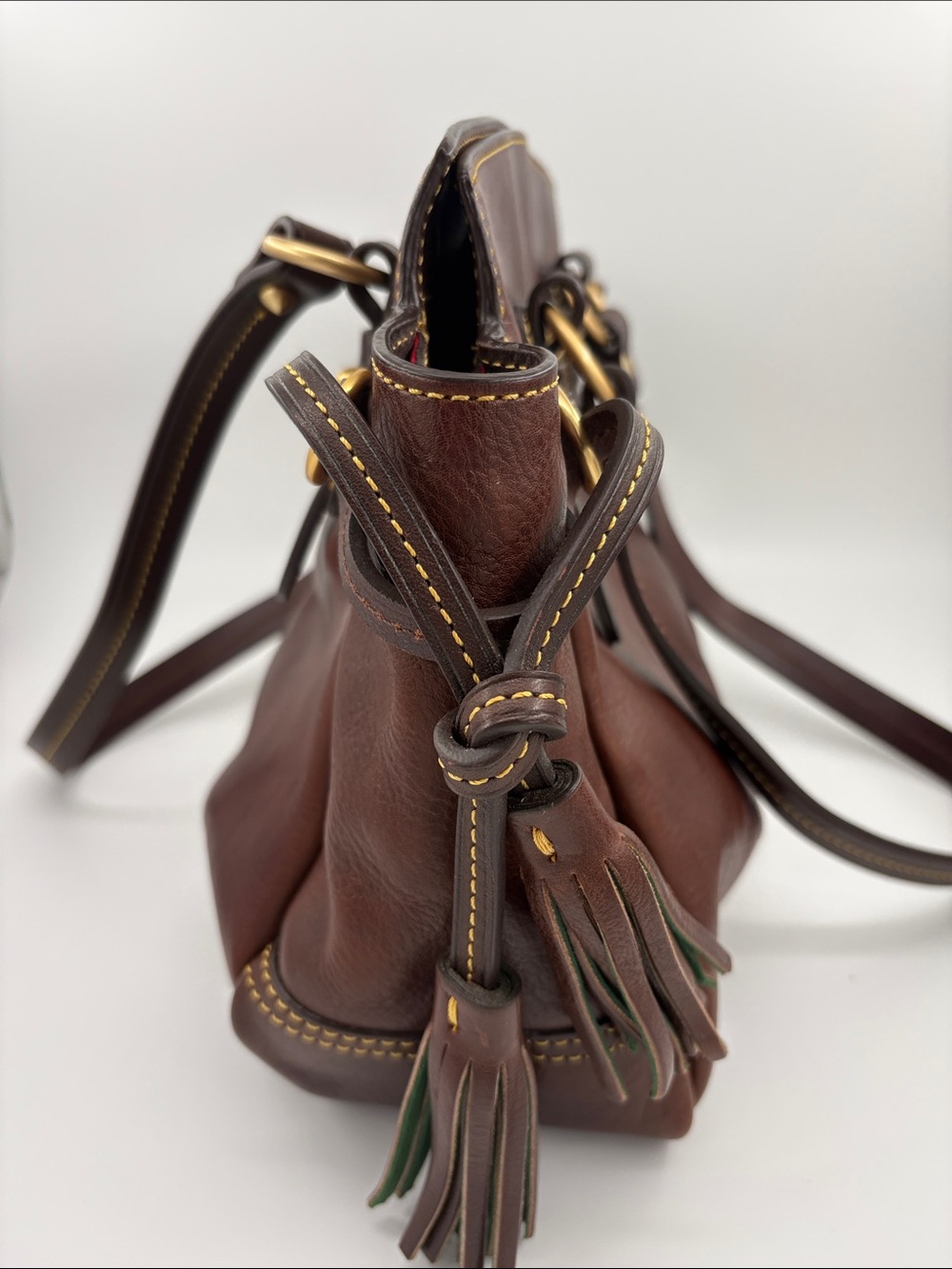 Dooney & Bourke Brown Florentine Leather Double-Handle Shoulder Bag - Picture 4 of 11